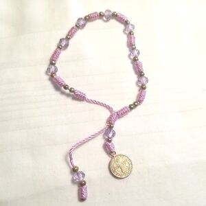 Gold Purple Religious Medal Bracelet